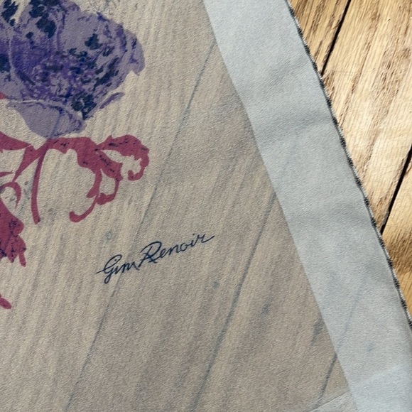 Gim Renoir Vintage Long Floral Scarf Purple Blue Sheer Retro - Picture 2 of 2